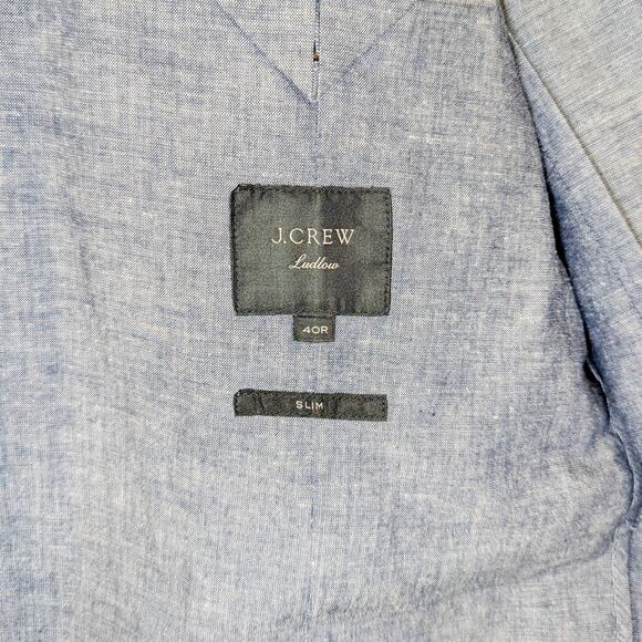J.Crew Ludlow Slim Unstructured Suit Cotton Linen Blazer & Pants Chambray 40R - Picture 11 of 16